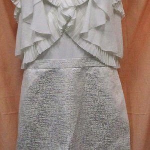 Loft dress size 14 white metalic skirt ruffled sleeveless top New